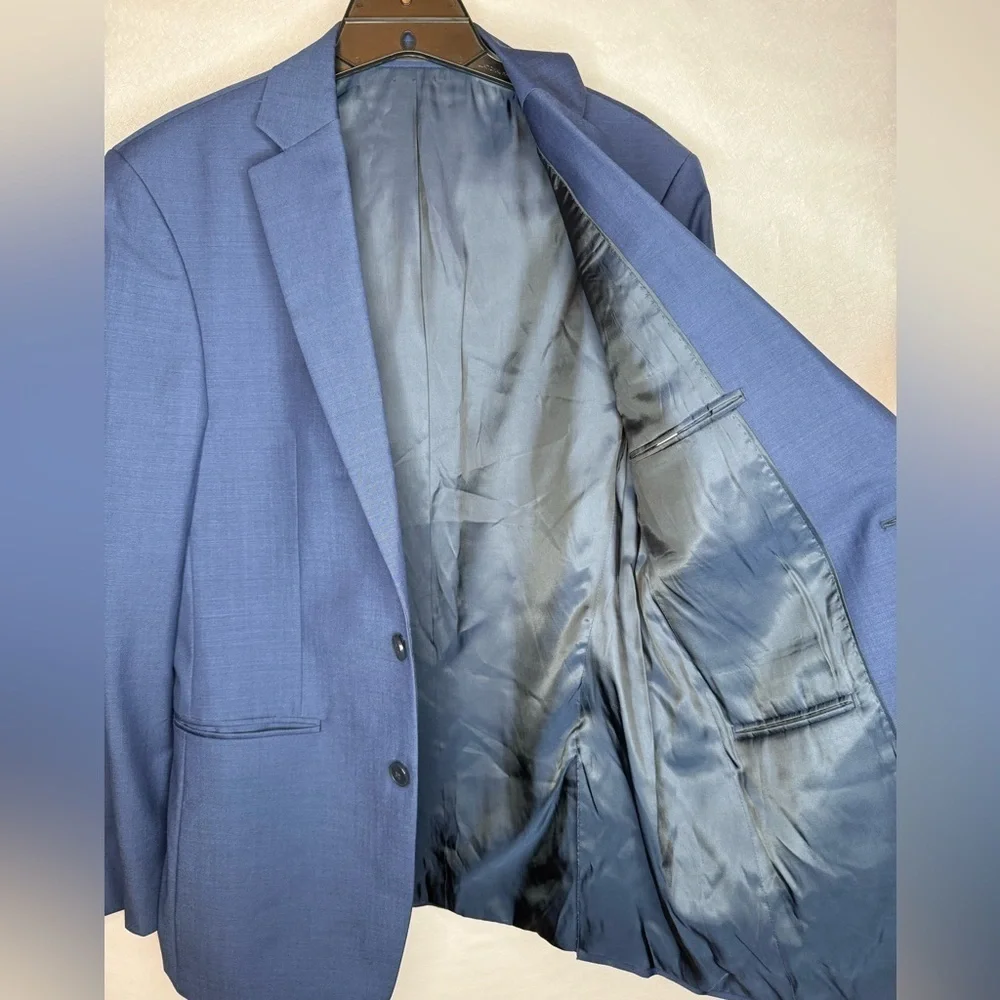 Calvin Klein Solid Blue 100% Wool Suit Suit Jacket Sport Coat 38R